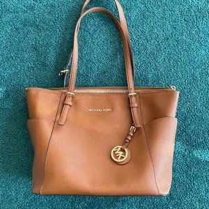 Brown Michael Kors Jet Set Travel Saffiano Tote